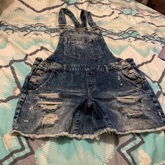 Distresss Garage Short Overalls - Picture 1 of 6